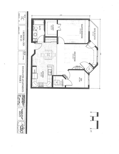 Floor plan for 1 bed, 1 bath, 954 sqft